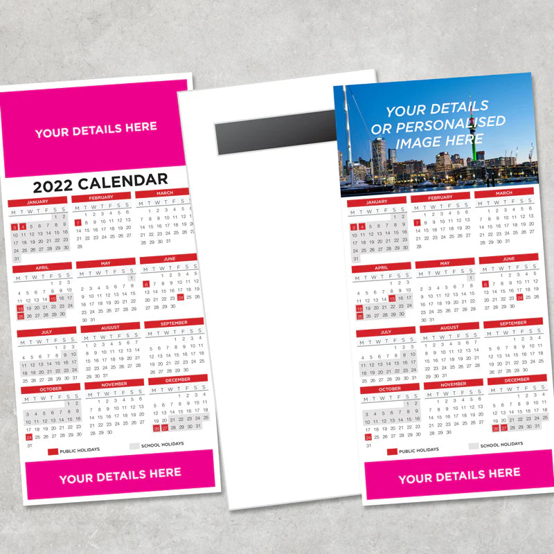 dl calendar with patch magnet, printed 1 side, magnet attached to back