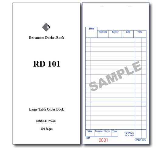 RD101 Large Table Order Books Single Page x 100 Pages, 100 Books Per Box