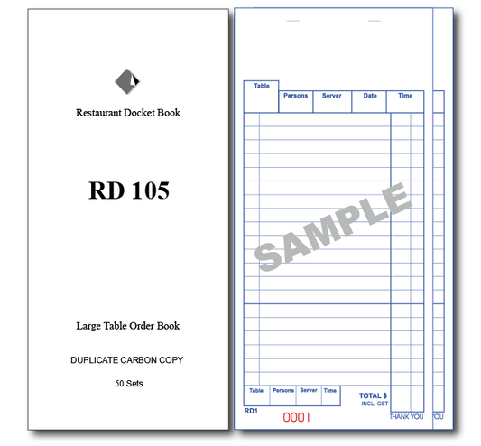 RD105 Large Table Order Books Duplicate Carbon Page x 50 Sets