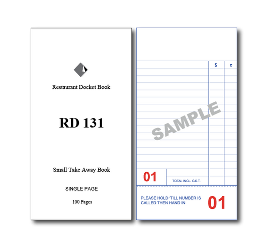 RD131 Small Take Away Books Single Page x 100 Pages, 100 Books Per Box