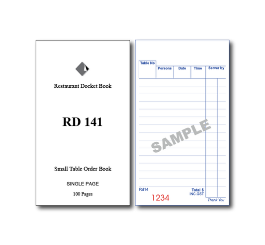 RD141 Standard Table Order Books Single Page x 100 Pages, 100 Books Per Box