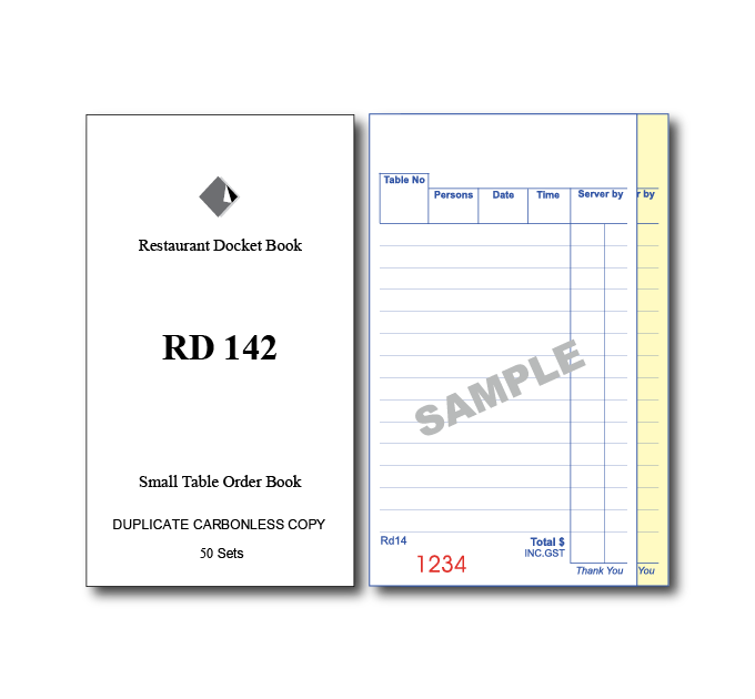 RD142 Standard Table Order Books Duplicate Pages x 50 Pages, 100 Books Per Box