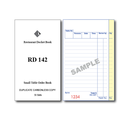 RD142 Standard Table Order Books Duplicate Pages x 50 Pages, 100 Books Per Box