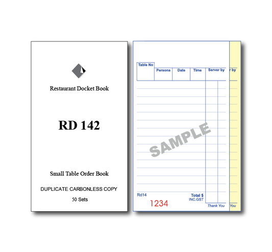 RD142 Standard Table Order Books Duplicate Pages x 50 Pages, 100 Books Per Box