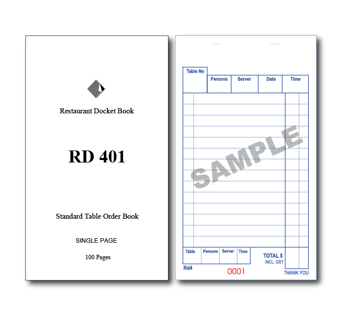 RD401 Standard Table Order Books Single Page x 100 Pages, 100 Books Per Box