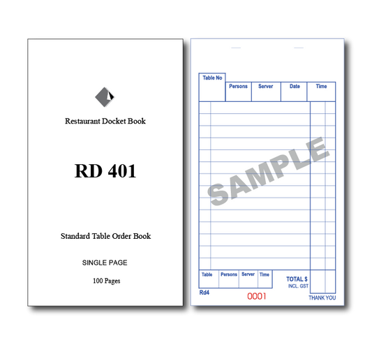 RD401 Standard Table Order Books Single Page x 100 Pages