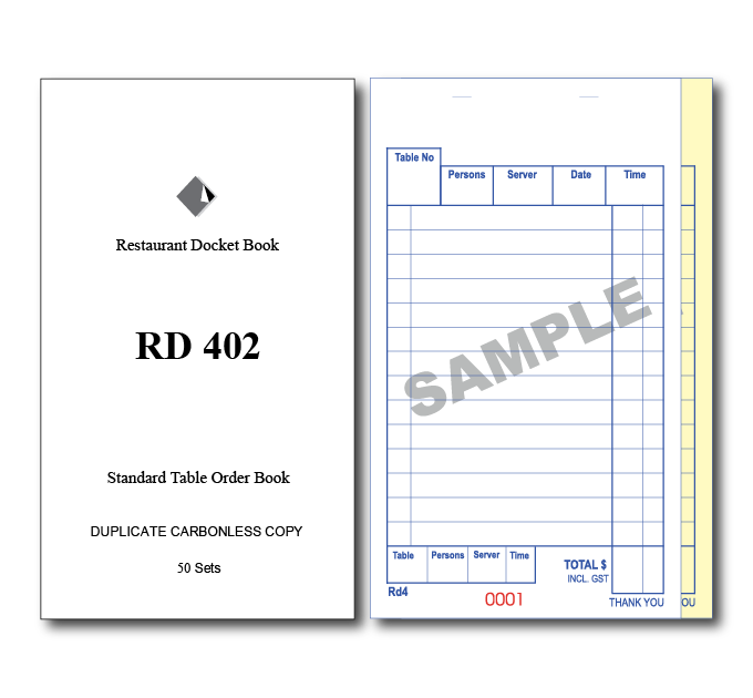 RD402 Standard Table Order Books Duplicate Pages x 50 Sets, 100 Books Per Box