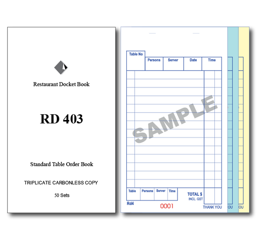 RD403 Standard Table Order Books Triplicate Pages x 50 Sets Online