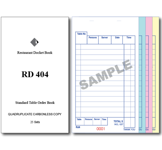 Buy RD404 Standard Table Order Books Quadruplicate Pages x 25 Sets