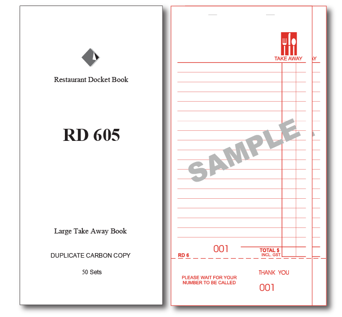 RD605 Large Take Away Books Duplicate Carbon Page x 50 Pages, 100 Books Per Box