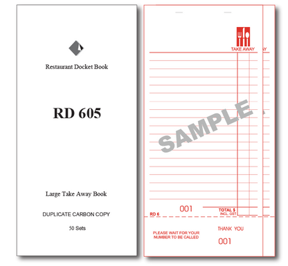 RD605 Large Take Away Books Duplicate Carbon Page x 50 Pages, 100 Books Per Box