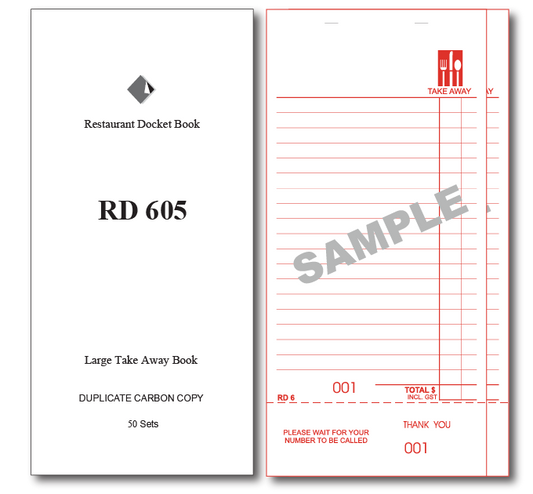 RD605 Large Take Away Books Duplicate Carbon Page x 50 Pages, 100 Books Per Box